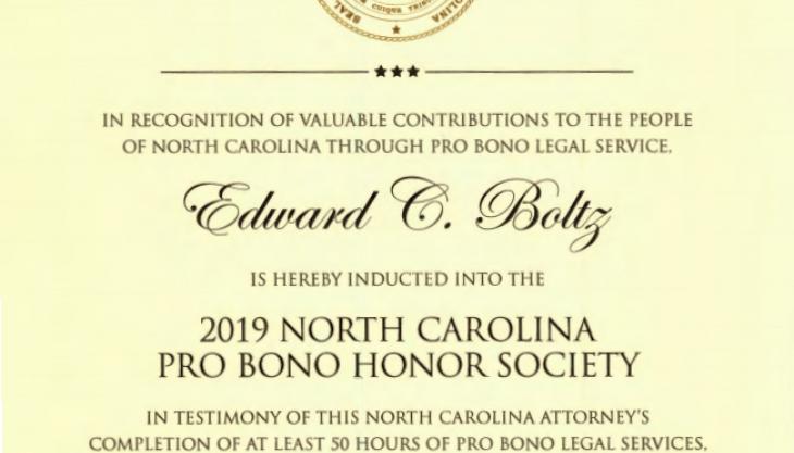 Attorney Ed Boltz North Carolina Pro Bono Honor Society